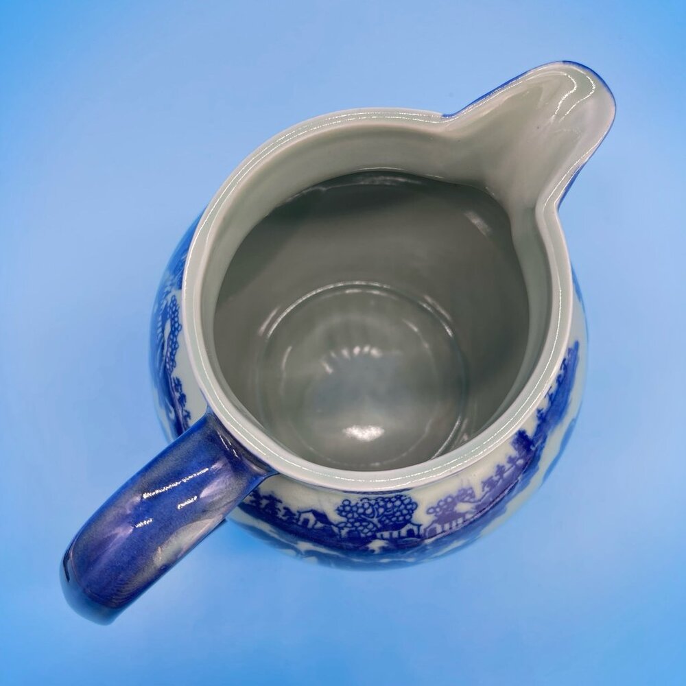 Vtg Victoria Ware Ironstone Pitcher Jug Flow Blue Transfer Ware Asian Village - Picture 9 of 11